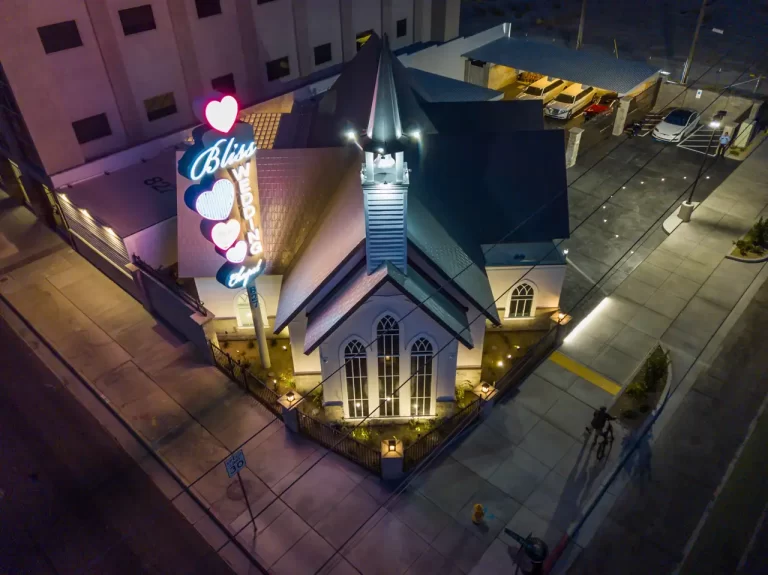 Aerial View of Bliss Wedding Chapel Las Vegas at Night